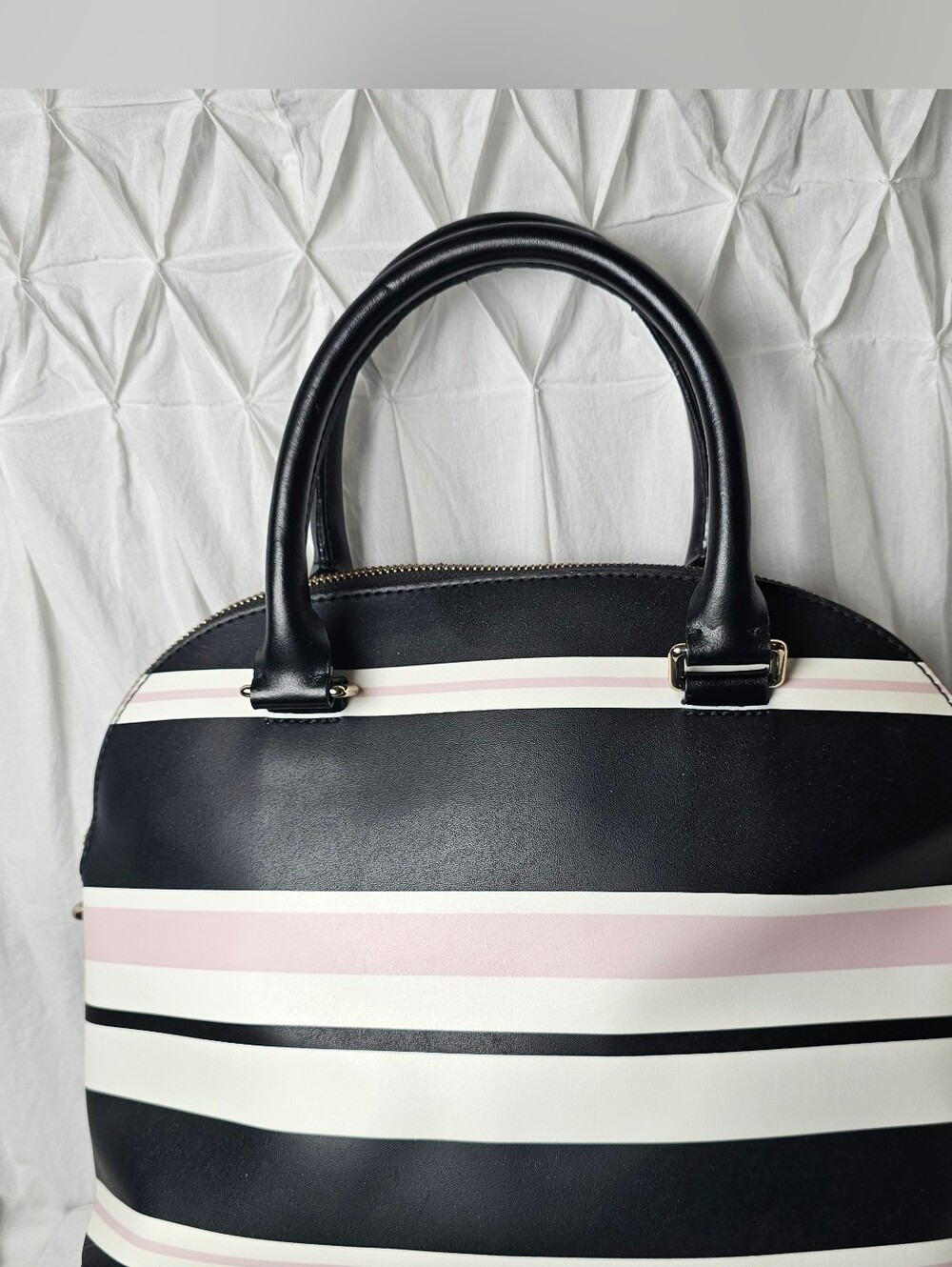 kate spade Karli Grove Street Black & Blush Pink Striped Dome Satchel & Wallet - Picture 4 of 8